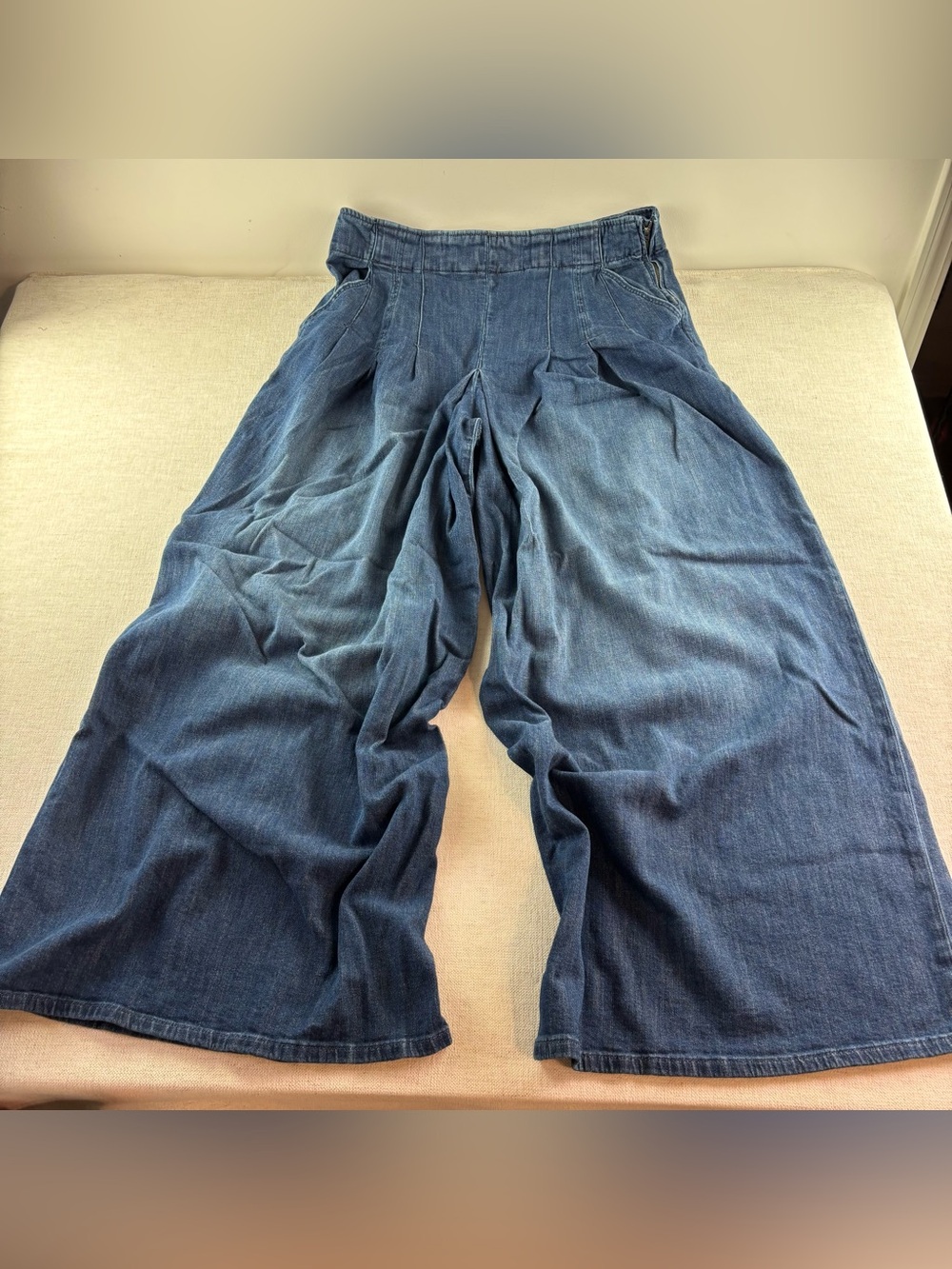 Anthropologie Pilcro women 34 high rise wide leg jeans pleated medium wash blue